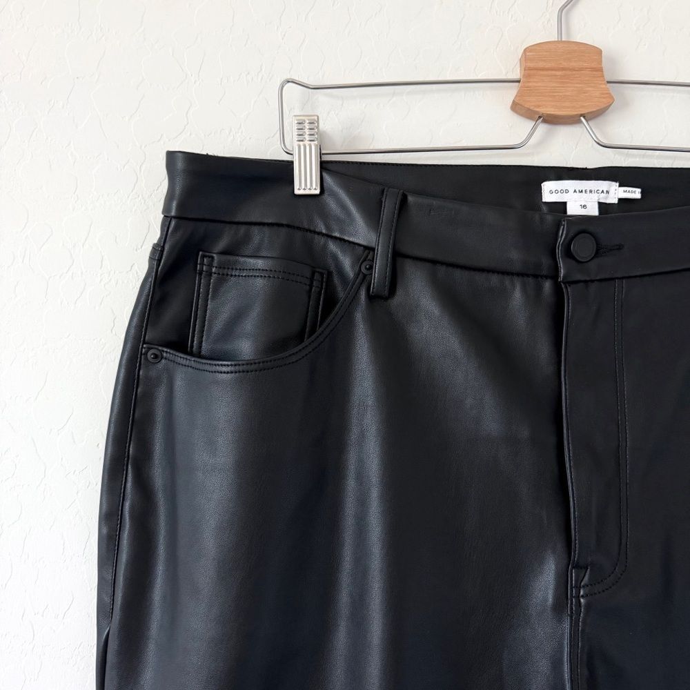 NEW Good American Icon Faux Leather Pants in Black Size 16 - Picture 6 of 12